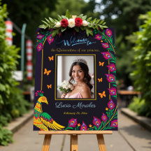 Chic Elegant Peacock Folk Art Quinceanera Welcome