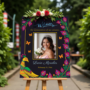 Chic Elegant Peacock Folk Art Quinceanera Welcome Foam Board