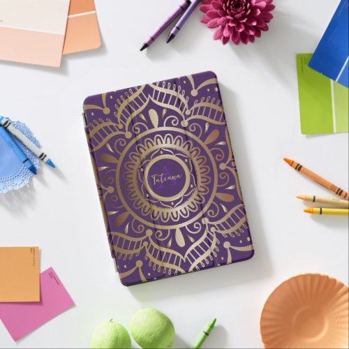 Chic Elegant Personalised Gold Purple Mandala iPad Air Cover