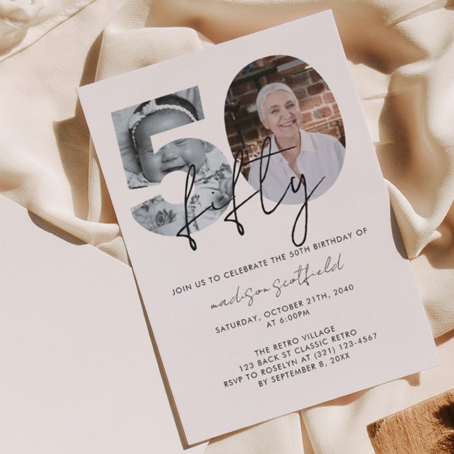 Chic Elegant Photo Script 50th Birthday Invitation (Creator Uploaded)