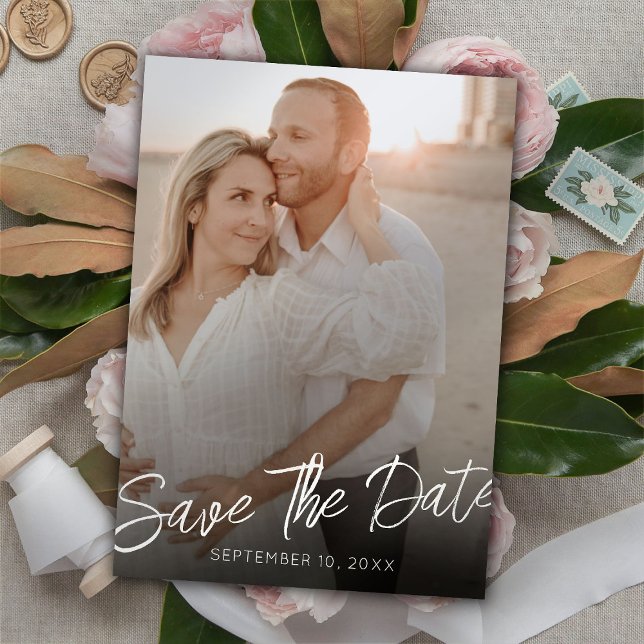 Chic Elegant Photo Vertical Wedding Save the Date  Invitation (Creator Uploaded)