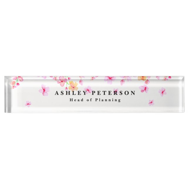 Chic Elegant Pink Blossom Desk Name Plate (Front)
