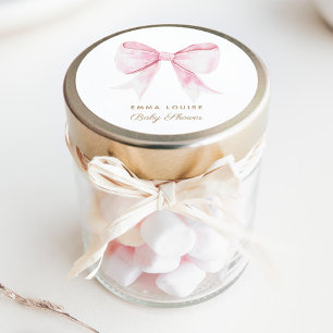 Chic Elegant Pink Coquette Bow Baby Shower Girl Classic Round Sticker