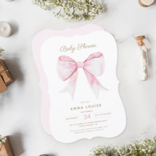 Chic Elegant Pink Coquette Bow Baby Shower Girl Invitation