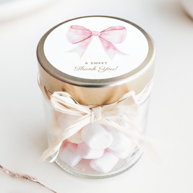 Chic Elegant Pink Coquette Bow Thank You Classic Round Sticker (Creator Uploaded)