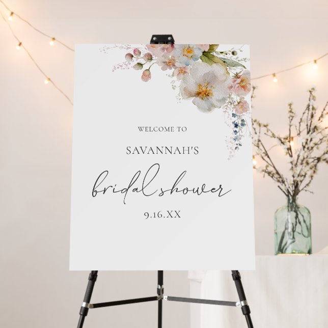Chic Elegant Pink Floral Bridal Shower Welcome Foam Board (In Situ (Stand))
