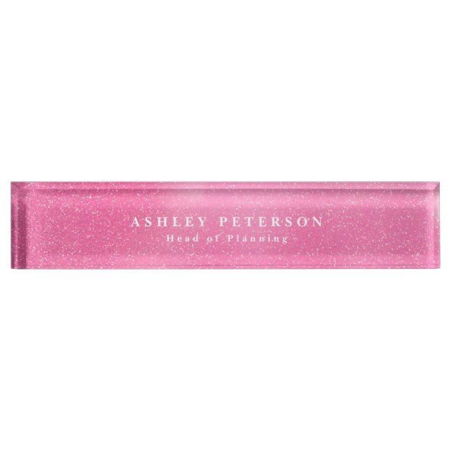 Chic Elegant Pink Glitter Background Desk Name Plate (Front)