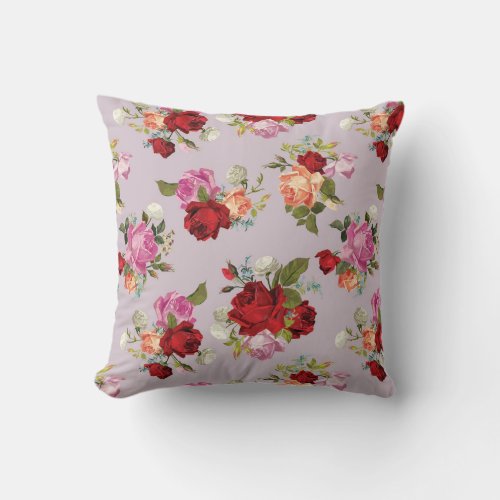 Chic Elegant Pink Red Roses Floral  Throw Pillow