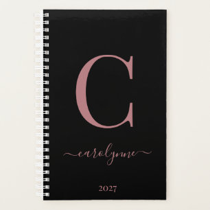 Chic Elegant Pink Rose Gold Monogram Name Planner