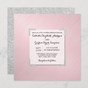 Chic Elegant Pink Silver Glitter Metallic Wedding Invitation