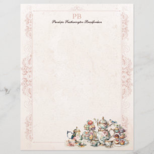 Chic Elegant Pink Tea Monogrammed Stationery Paper