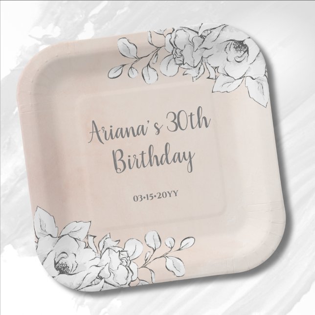 Chic Elegant Pink White Floral Paper Plates (Creator Uploaded)