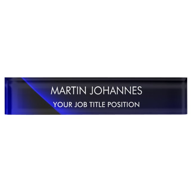Chic Elegant Plain Stylish Blue Desk Name Plate (Front)