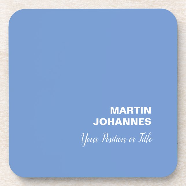 Chic Elegant Plain Stylish Blue Minimalist Beverage Coaster (Front)