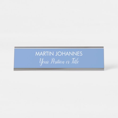 Chic Elegant Plain Stylish Blue Minimalist Desk Name Plate