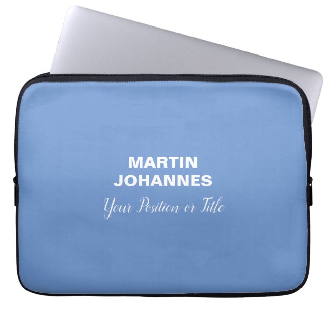 Chic Elegant Plain Stylish Blue Minimalist Laptop Sleeve (Front)