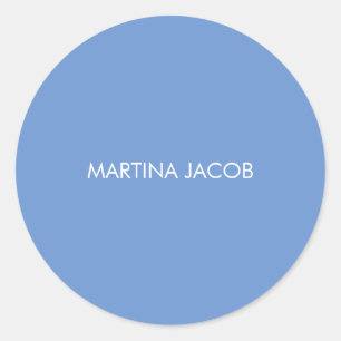 Chic Elegant Plain Stylish Blue Minimalist Name Classic Round Sticker