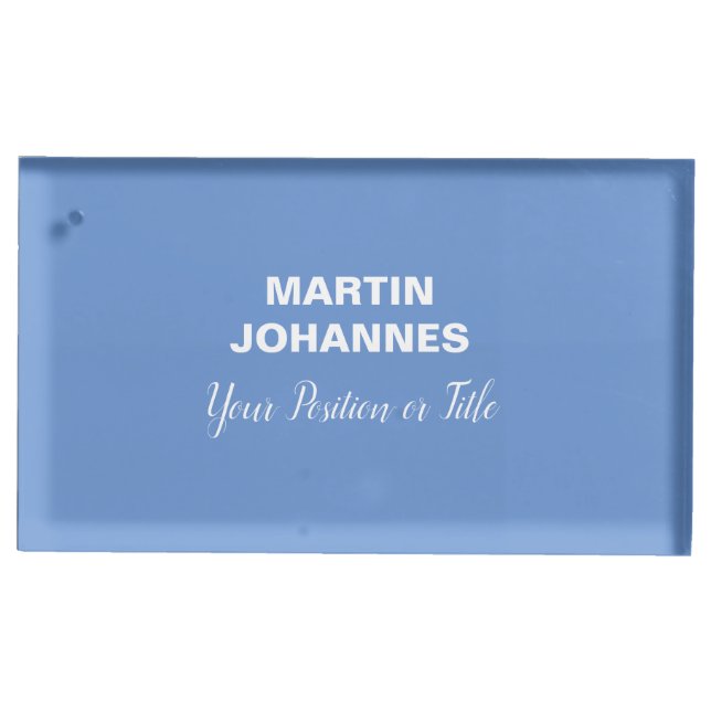 Chic Elegant Plain Stylish Blue Minimalist Place Card Holder (Front)