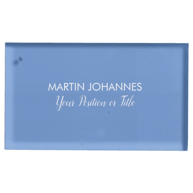 Chic Elegant Plain Stylish Blue Minimalist Place Card Holder (Front)