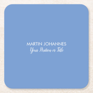 Chic Elegant Plain Stylish Blue Minimalist Square Paper Coaster