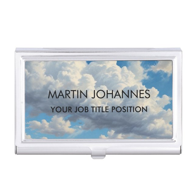 Chic Elegant Plain Stylish Blue Sky & Clouds Business Card Case (Front)