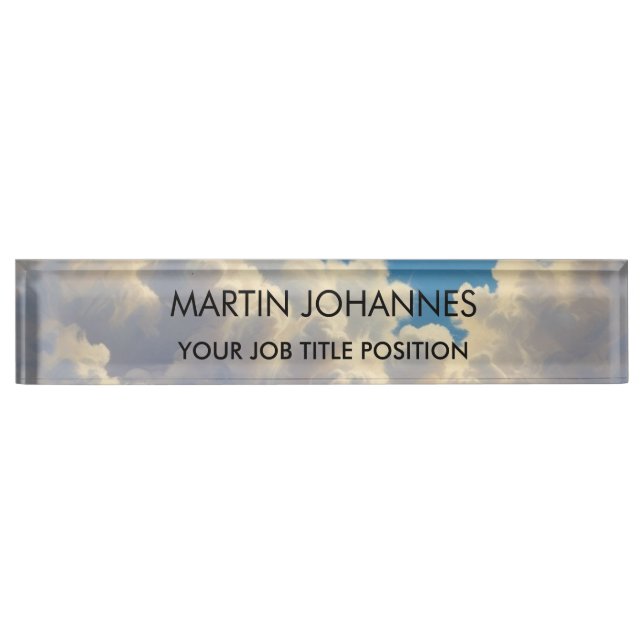 Chic Elegant Plain Stylish Blue Sky & Clouds Desk Name Plate (Front)