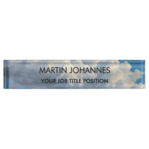 Chic Elegant Plain Stylish Blue Sky & Clouds Desk Name Plate