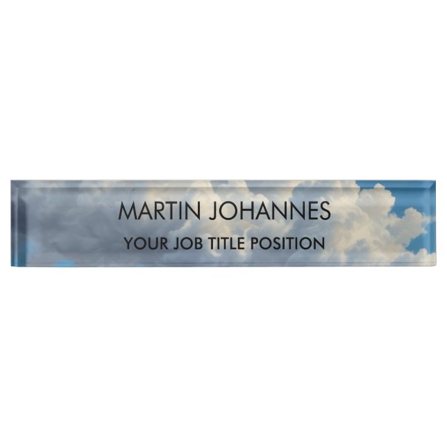 Chic Elegant Plain Stylish Blue Sky & Clouds Desk Name Plate (Front)