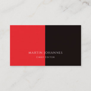 Chic Elegant Plain Stylish Red Black Minimalist Business Card