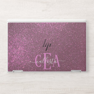 Chic Elegant Plum Purple Sparkly Glitter Monogram HP Laptop Skin