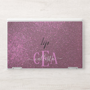 Chic Elegant Plum Purple Sparkly Glitter Monogram HP Laptop Skin