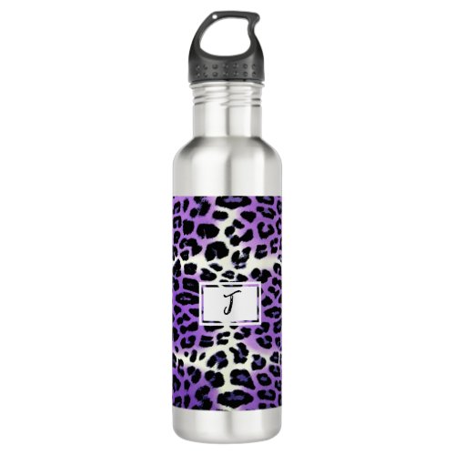 Chic Elegant Purple Leopard Print Custom Name Stainless Steel Water Bottle