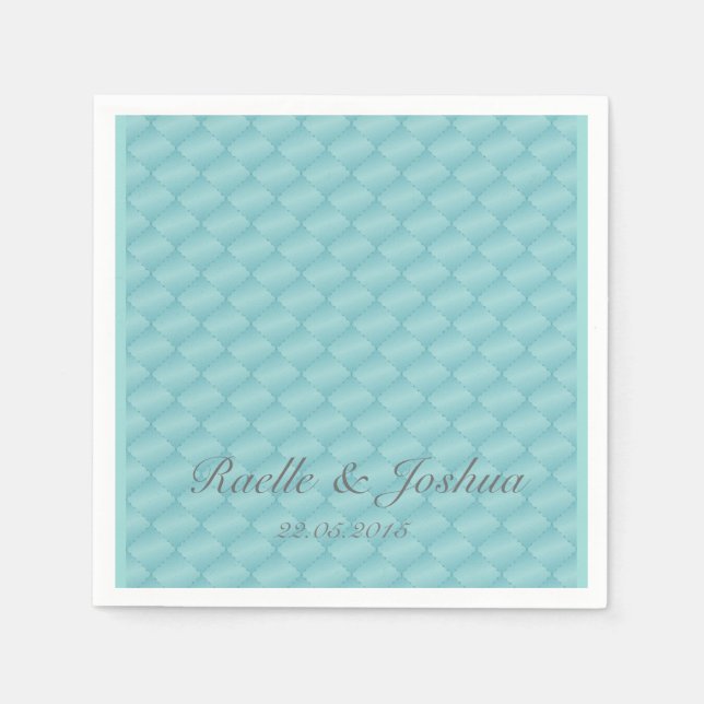 Chic elegant quilted teal silver Wedding napkins (Front)