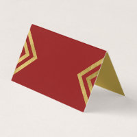 Chic Elegant Red and Faux Gold Geometric Place Card