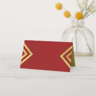 Chic Elegant Red and Faux Gold Geometric Place Card
