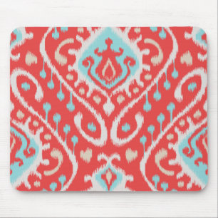 Chic elegant red and turquoise tribal ikat print mouse pad