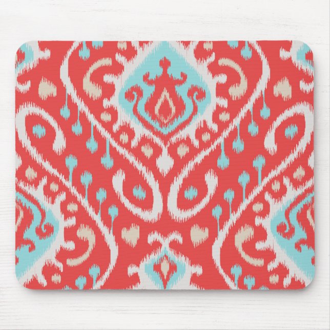 Chic elegant red and turquoise tribal ikat print mouse pad (Front)