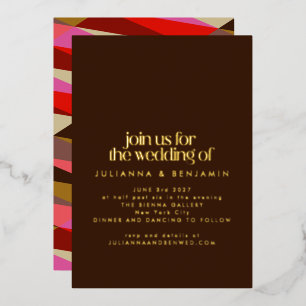 Chic Elegant Red Brown Geometric Wedding Gold Foil Invitation