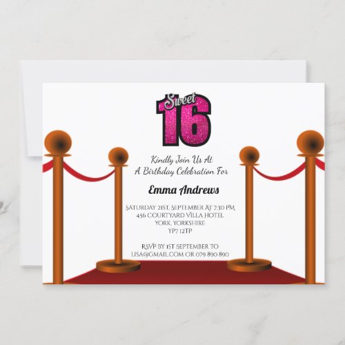 Chic Elegant Red Carpet Sweet 16 Party Invitation