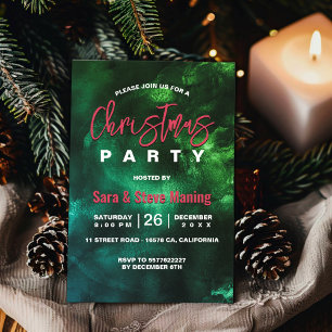 Chic elegant red green marble art Christmas Invitation