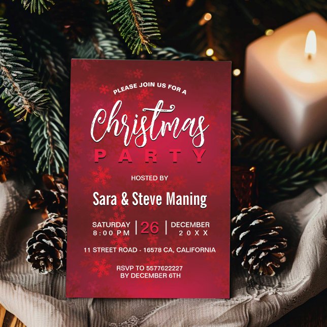 Chic elegant red snowflakes Christmas  Invitation (Creator Uploaded)