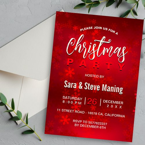 Chic elegant red snowflakes Christmas  Invitation