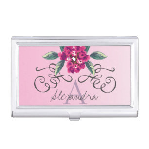 Chic Elegant Rose Floral Monogram design Business Card Case