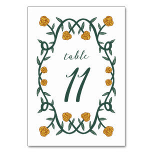 Chic Elegant Rose Frame Botanical Floral GreenGold Table Number
