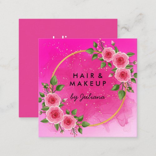 Chic Elegant Rose Frame Floral Blush Pink Business Square Business Card