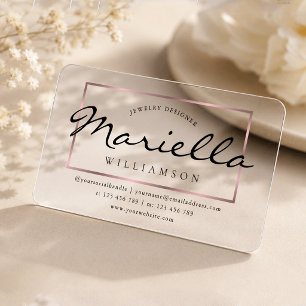Chic Elegant Rose Gold Effect Script Aesthetician Clear Business Cards