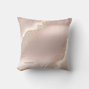 Chic Elegant Rose Gold Glitter Marble   Throw Pillow