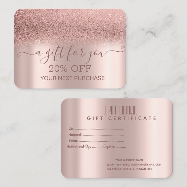 Chic Elegant Rose Gold Glitter Ombre Discount Card (Front/Back)