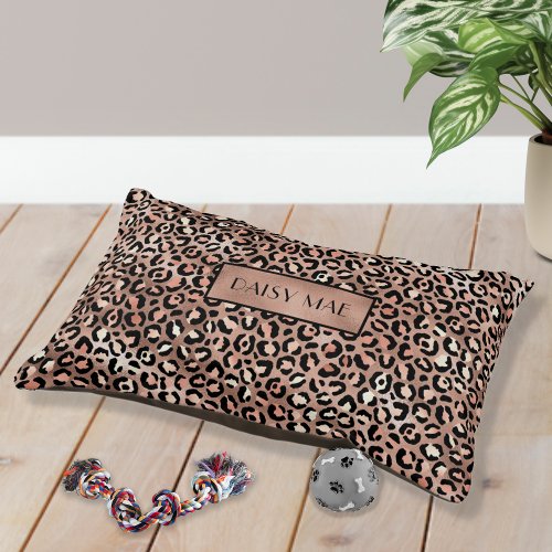 Chic Elegant Rose Gold Leopard Print Personalized Pet Bed