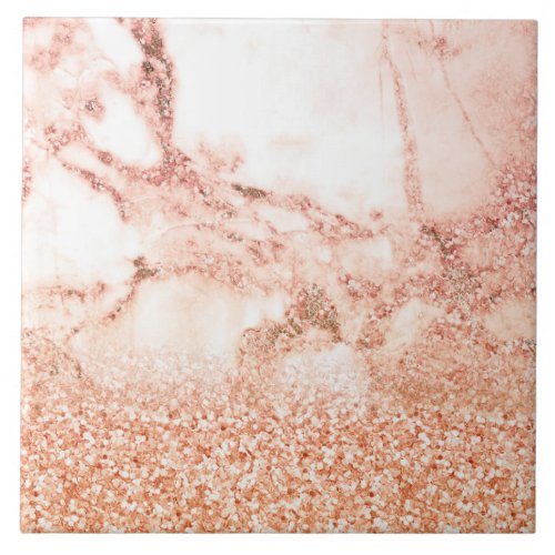 Chic Elegant Rose Gold Ombre Glitter Marble Ceramic Tile